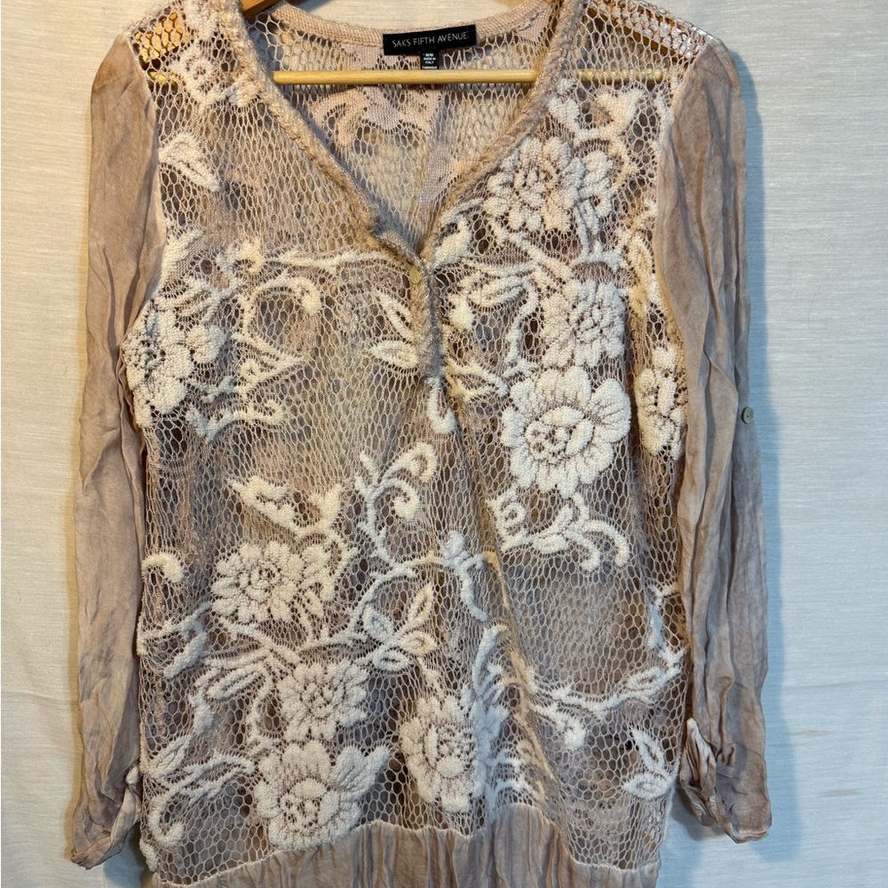 Saks Fifth Avenue Italian Lace Boho Top M